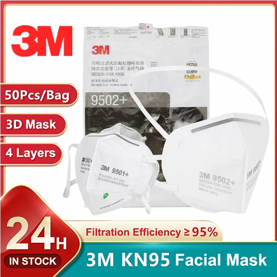 50Pcs/bag 3M KN95 Face Mask 95 - 3M Mask 9502+ ulasan dan harga